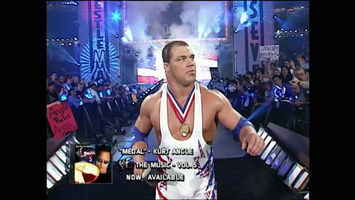 Kurt Angle makes his entrance at WrestleMania X7