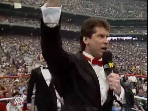Vince McMahon addressed the crowd at WrestleMania III