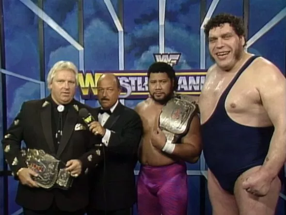 Mean Gene interviews The Colossal Connection backstage at WrestleMania VI