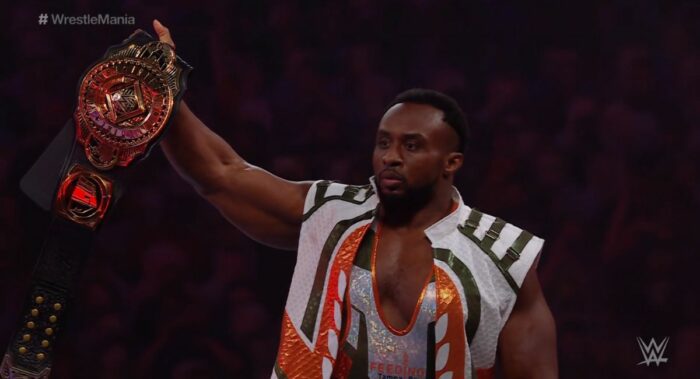 Big-E holds up championship gold at WrestleMania