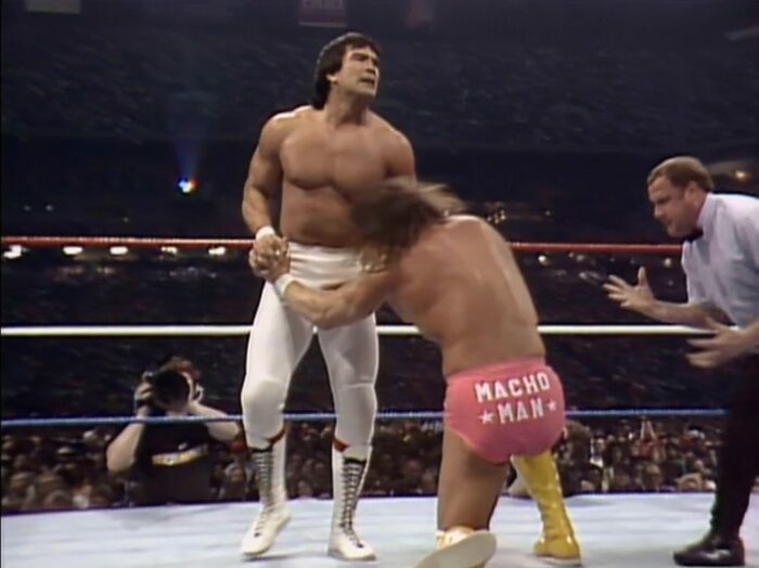 Ricky Steamboat has the Macho Man at his mercy at WrestleMania III
