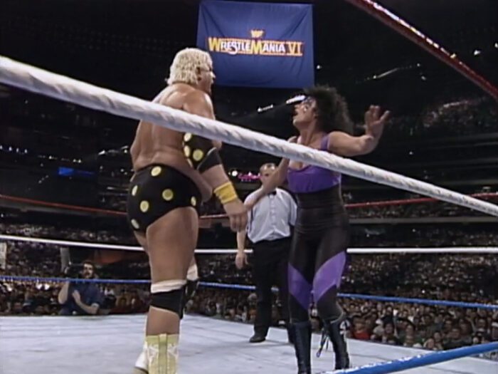 Dusty Rhodes confronts Queen Sherri at WrestleMania VI
