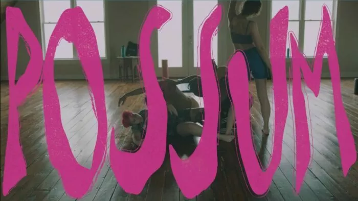 A group of people are artfully entangled behind a title card reading Possum that fills the screen