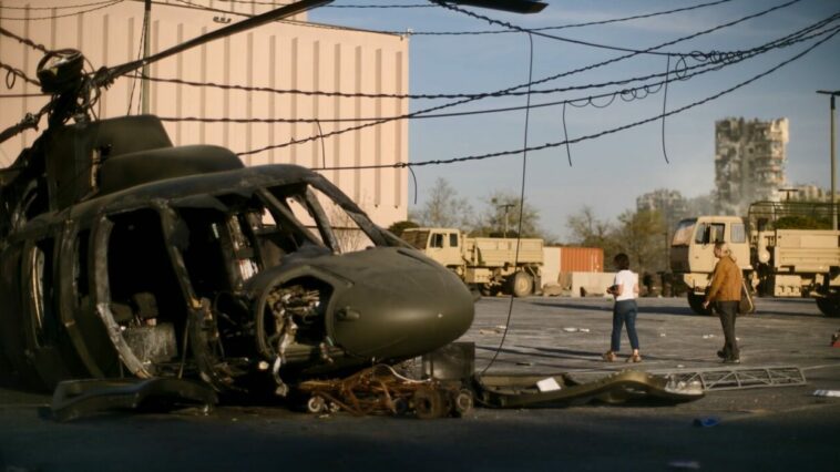 A crashed helicopter