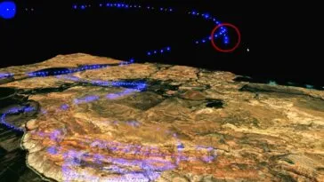 An image of GPS data with a locational anomaly