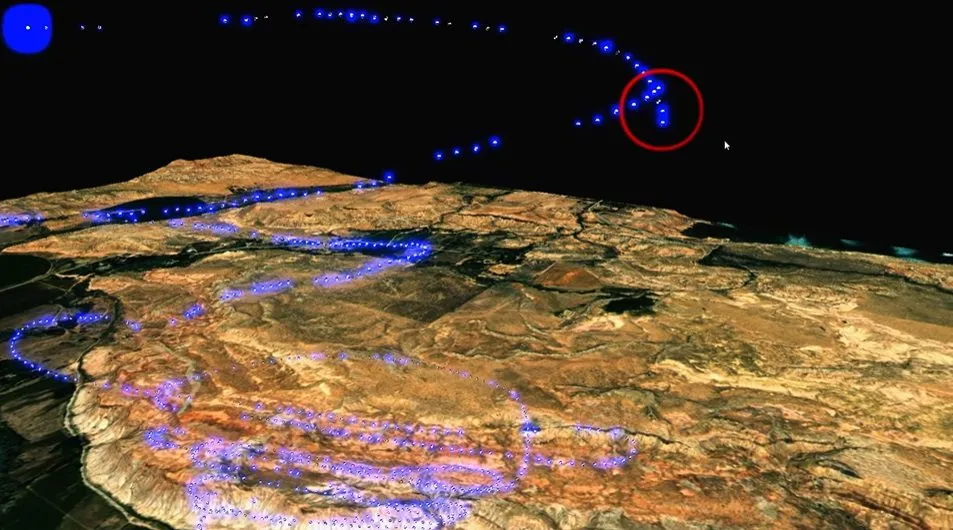 An image of GPS data with a locational anomaly