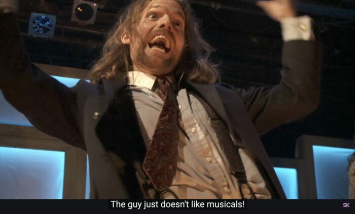 Jeff Blim sings, "The guy just doesn't like musicals," in the musical, "The Guy Who Didn't Like Musicals."