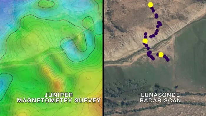 A map of the Juniper Magnetometer and LunaSode Radar surveys