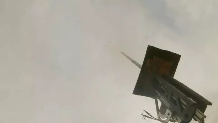 A view from below the first rocket fired from the East Field