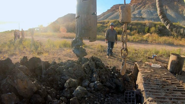 A drill digs into the ground at Skinwalker Ranch