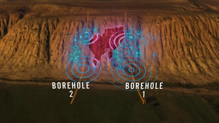 A digitally altered image showing off both boreholes.