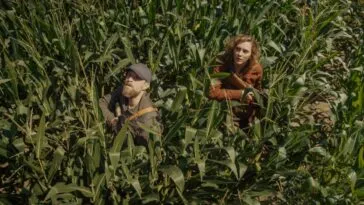 Two people looking up