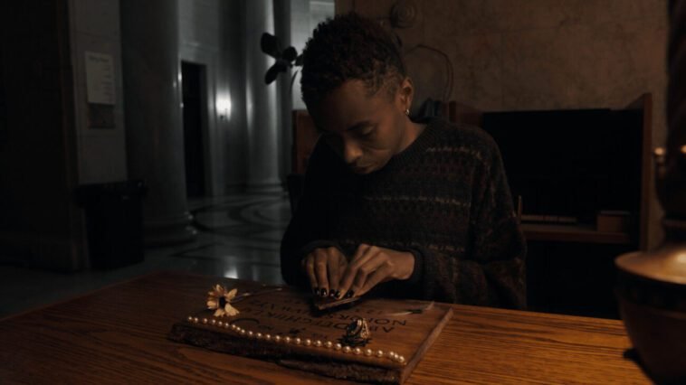 A woman using a ouija board