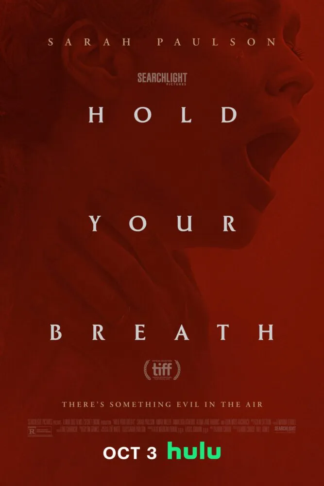 The Poster for HOLD YOUR BREATH shows a woman crying holding a hand to her throat
