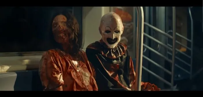 Art the Clown sitting on the bus in Terrifier 3
