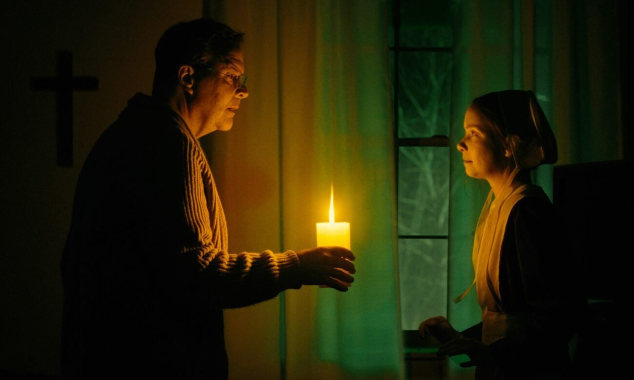 A man and a woman in the dark
