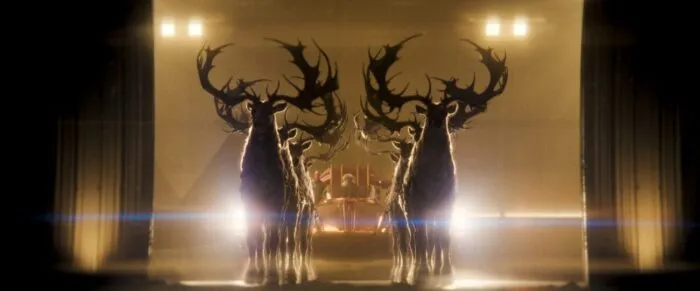 Santa's sleigh being led by the reindeer