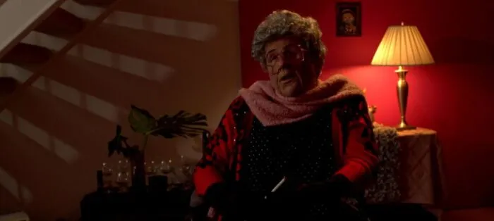 An elderly woman sitting in a wheelchair