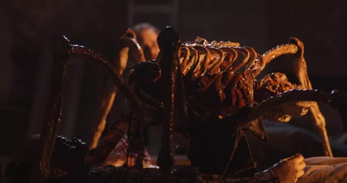 A spider-like creature made using practial effects.