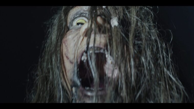 A woman with a cat eye screams through the hair covering her face in 100 CANDLES GAME: THE LAST POSSESSION