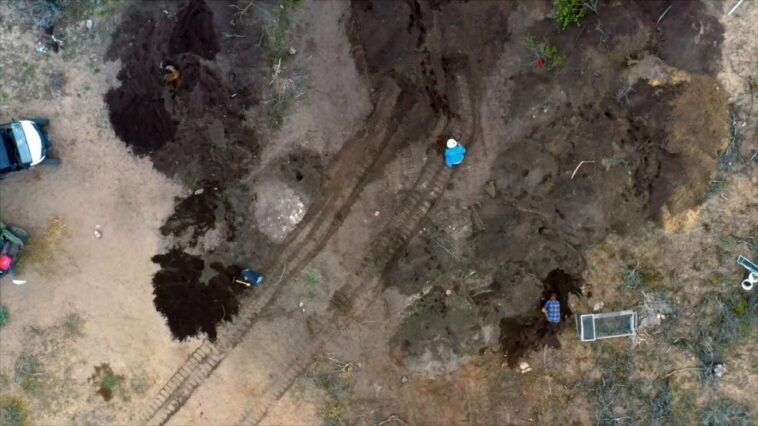 Top down view of the team working at the Bead Site.