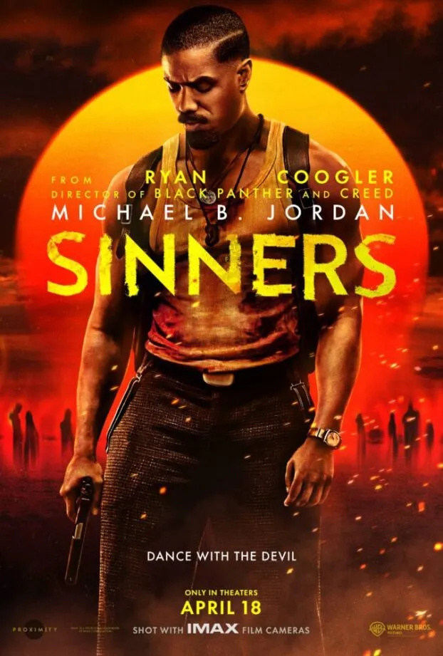 The Sinners Poster. it shows a man with a gun with vampires behind him.
