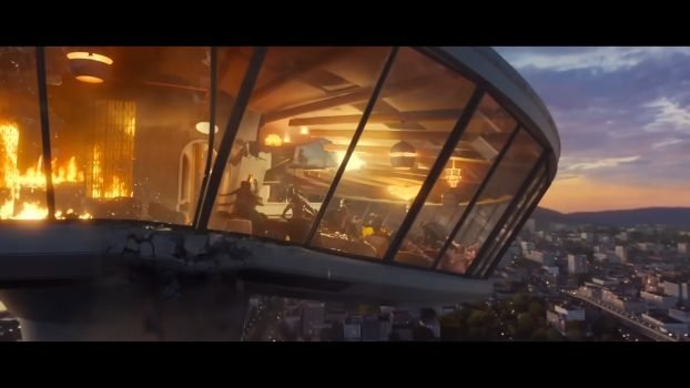 A collapsing restaurant on top of a tower
