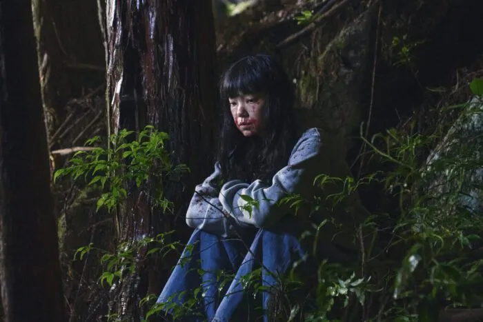 A woman sits alone in a forest in BEST WISHES TO ALL