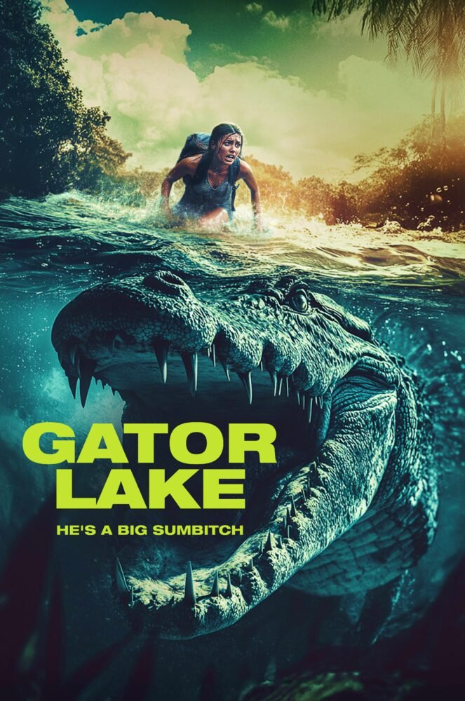 The poster for Gator Lake shows a gigantic Gator underneath a woman in the water.