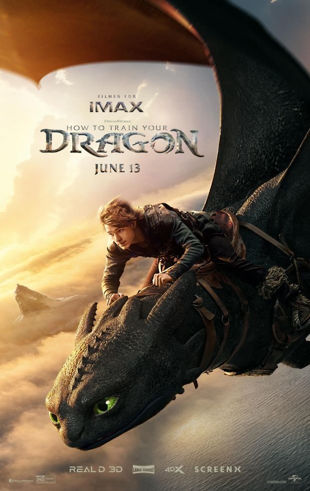 Hiccup riding Toothless above the clouds