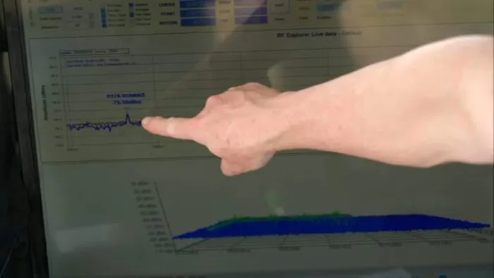 Travis points out an odd signal on the computer as the drones are turned on. (THE SECRET OF SKINWALKER RANCH: THE DRONE ZONE)