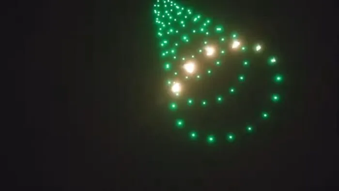 The bottom row of the pyro drones go off