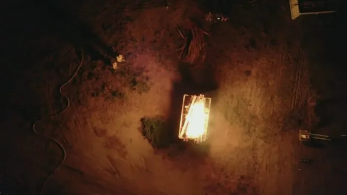 Top down view of the dumpster fire