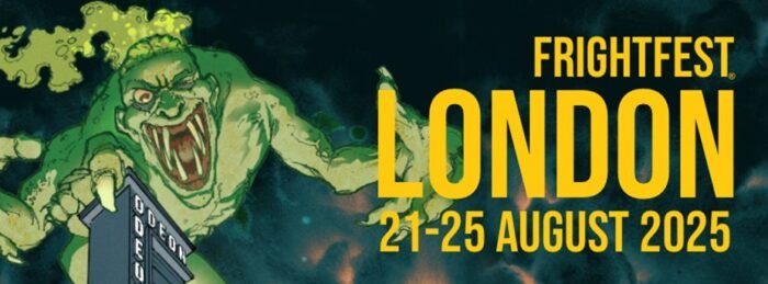 FrightFest London banner depicts a monster looming over the ODEON theater. 