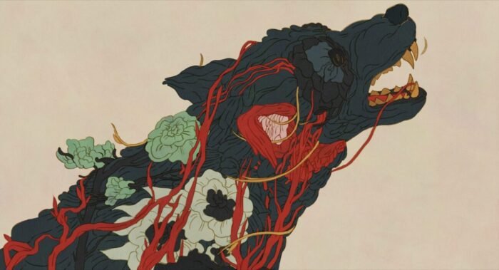 An animated decaying wolf corpse