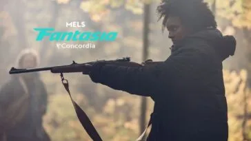 A woman holding a rifle in the woods (The Well