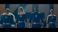 All members of The Fantastic Four standing in a line in their costumes