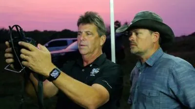 Jim Royston and Thomas Winterton look at Jim's drone HUD (Skinwalker Ranch: Posting Up)
