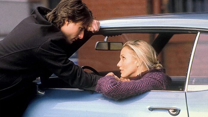 A man talks to a woman driving a care in the Cameron Crowe film Vanilla Sky