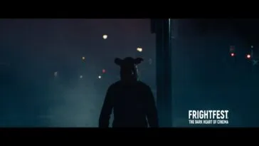 The silhouette of a Pig Person on a foggy night.