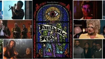 ten stills from ten films playing Fantastic Fest 2025 surround the festival poster.