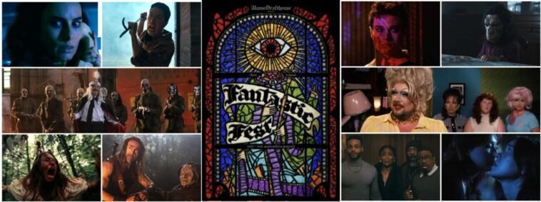 ten stills from ten films playing Fantastic Fest 2025 surround the festival poster.