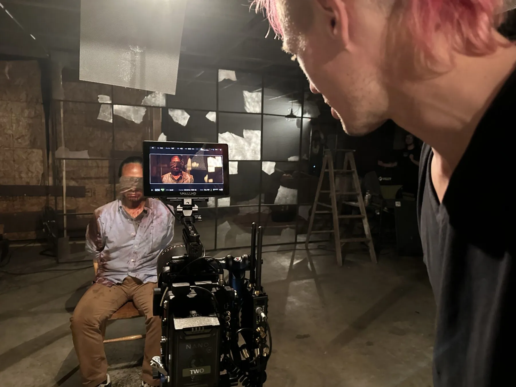 Behind the scenes of Syphon, with Shuhei Kinoshita as Jun and cinematographer David Christopher Pitt