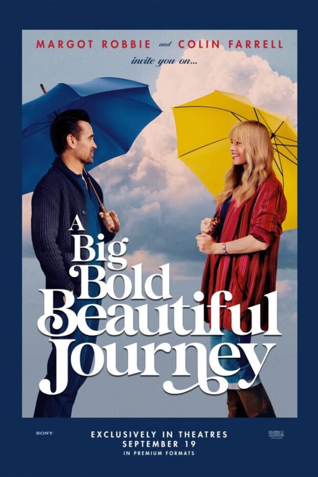 David and Sarah face each other on the poster, both smiling and carrying umbrellas.