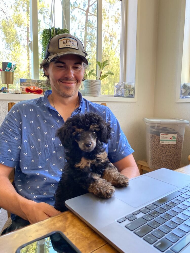 Woody Bess, writer and director of Portal to Hell, with his dog, Tiana