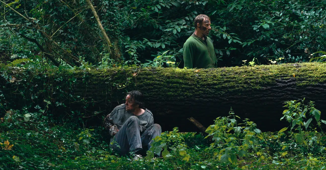 David (Marc Bessant) hiding from the poacher (Jason Williamson) in Game