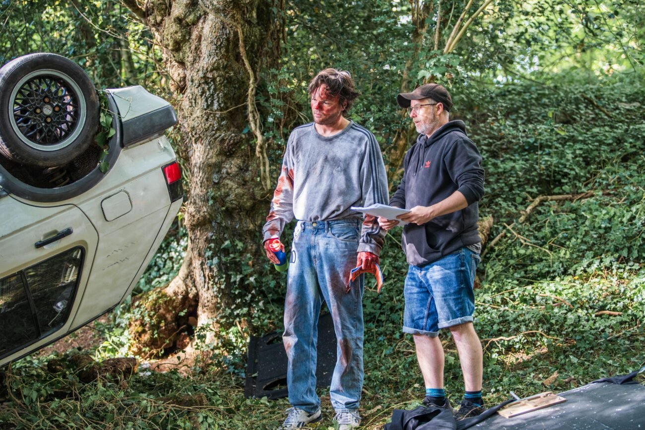 Marc Bessant (who plays David) with John Minton (director) on the set of Game