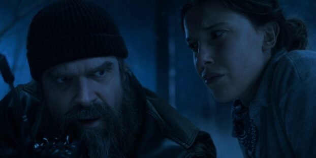 Hopper (David Harbour) and Eleven (Millie Bobbie Brown) in the Upside Down.