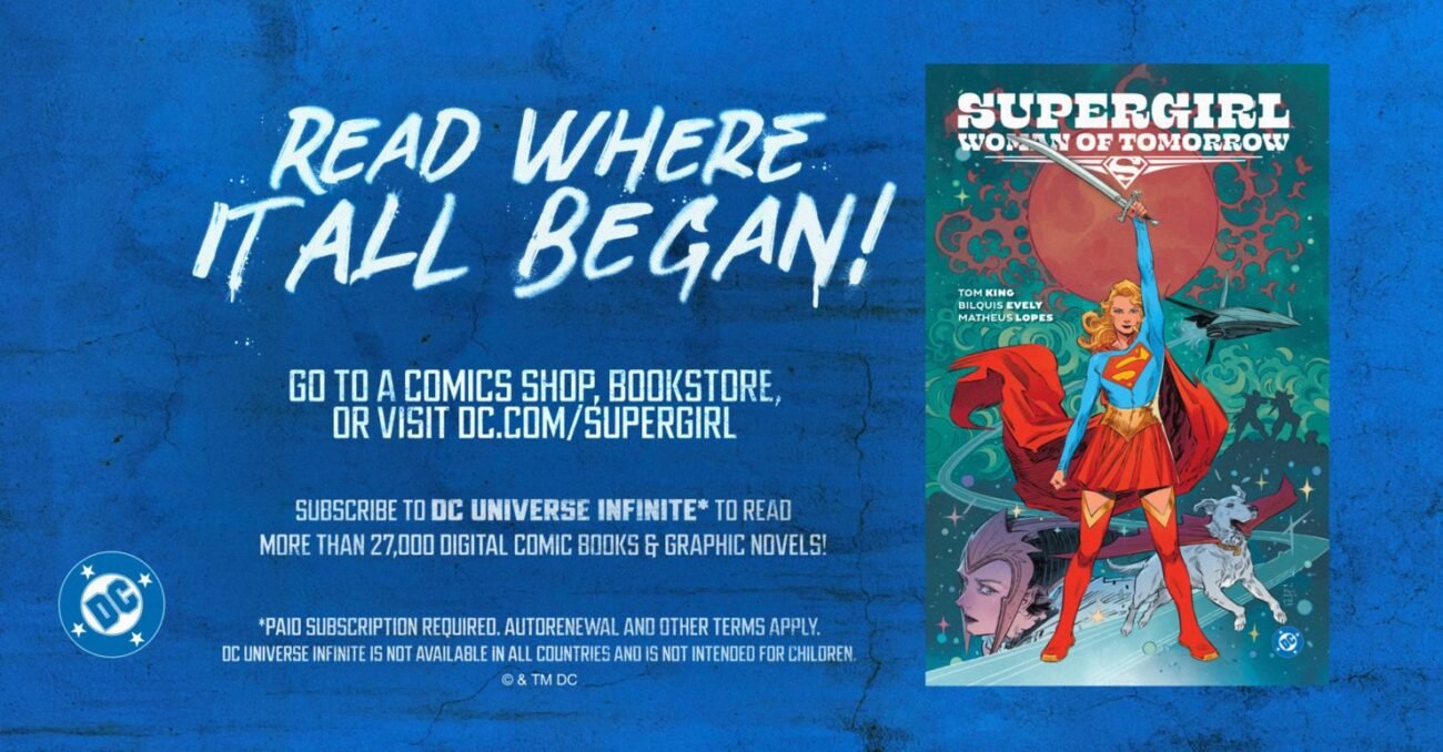 A screenshot promoting Supergirl: Woman of Tomorrow. It says in capital letters: "READ WHERE IT ALL BEGAN!"